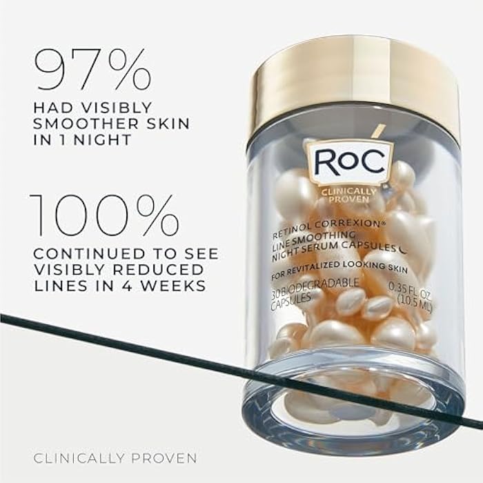RoC Retinol Correxion Anti-Aging Wrinkle Night Serum, Retinol Serum for Face, Daily Treatment for Fine Lines, Post Acne Scars, 30 Capsules, Unscented, 0.35 Fl Oz - Image 3