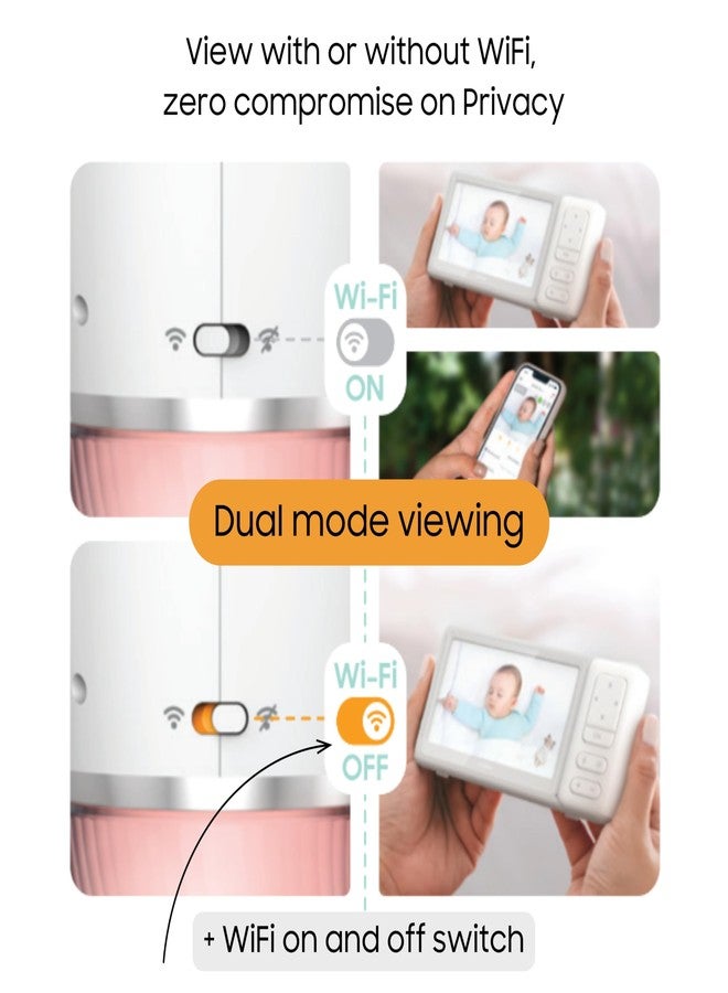 CHILLAX DM568 Video Baby Monitor - 2K QHD Baby Monitor with Camera and Audio w/Remote Pan‑Tilt‑Zoom, 5″ 720p Color Screen, Auto Dimming LED, Night Light & Sleep Trainer, Wi‑Fi/Non‑Wi‑Fi Viewing - Image 3