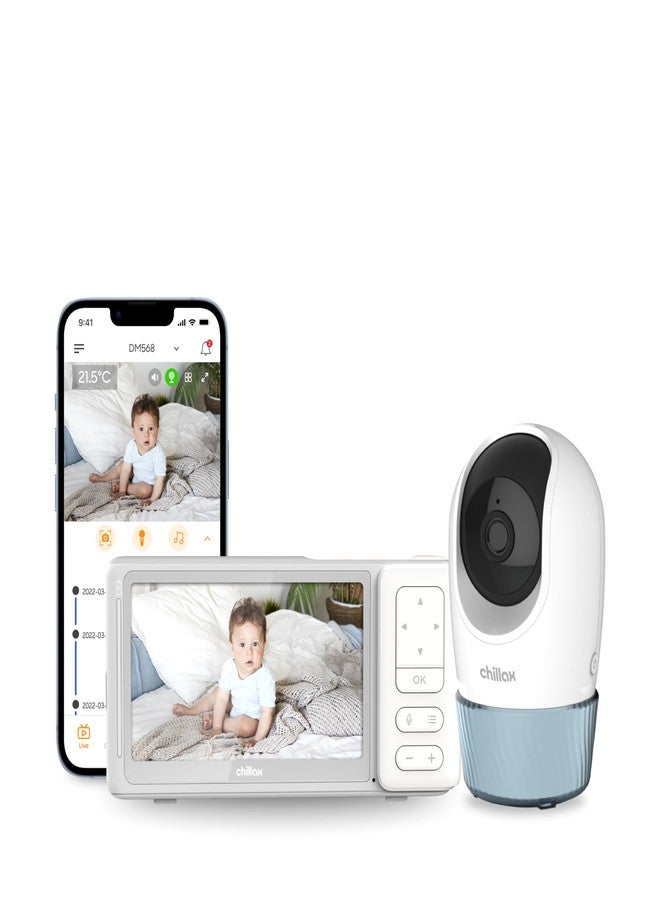 CHILLAX DM568 Video Baby Monitor - 2K QHD Baby Monitor with Camera and Audio w/Remote Pan‑Tilt‑Zoom, 5″ 720p Color Screen, Auto Dimming LED, Night Light & Sleep Trainer, Wi‑Fi/Non‑Wi‑Fi Viewing - Image 1