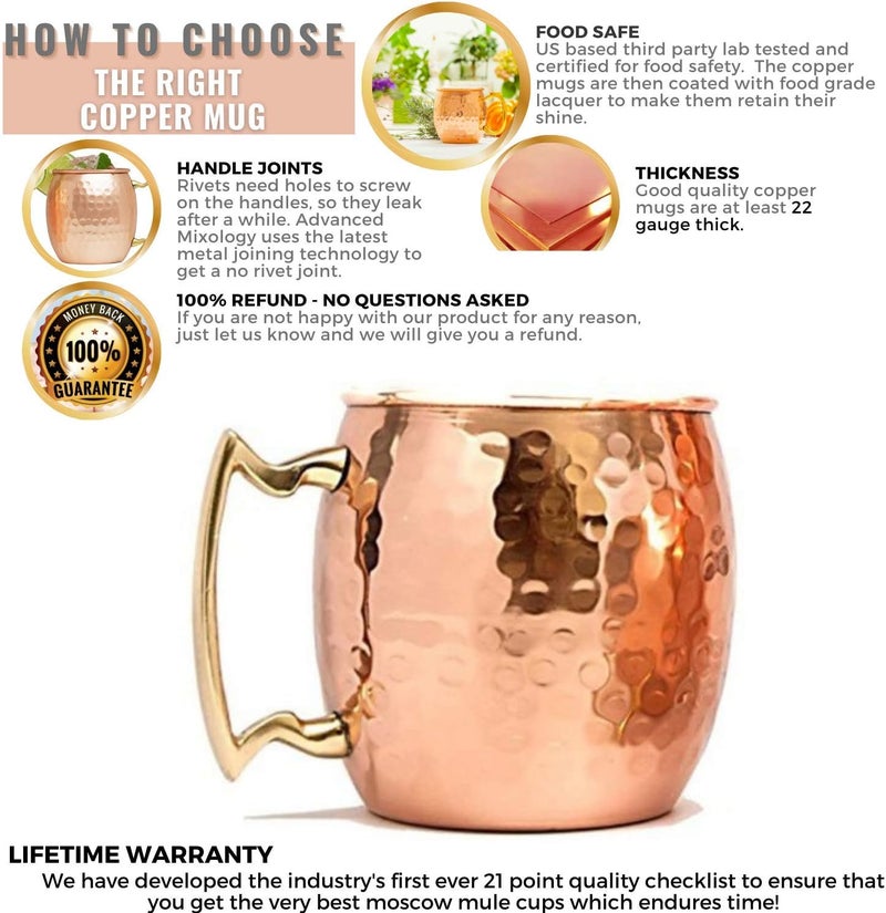 Kitchen Science [Gift Set] Moscow Mule Copper Mugs Set of 6 (16oz) w/Straws & Jigger | 100% Pure Copper Cups, Tarnish-Resistant Food Grade Lacquered Finish, Ergonomic Handle (No Rivet) w/Solid Grip - Image 5