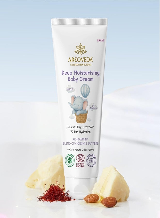 AreoVeda Deep Moisturising Baby Cream (100gm) | 72Hrs Hydration | Suitable for Baby's Dry Skin | With Shea Butter & Saffron Extract | Non-Sticky | For 0-5 Years | Ecocert Certified, EWG Verified - Image 2