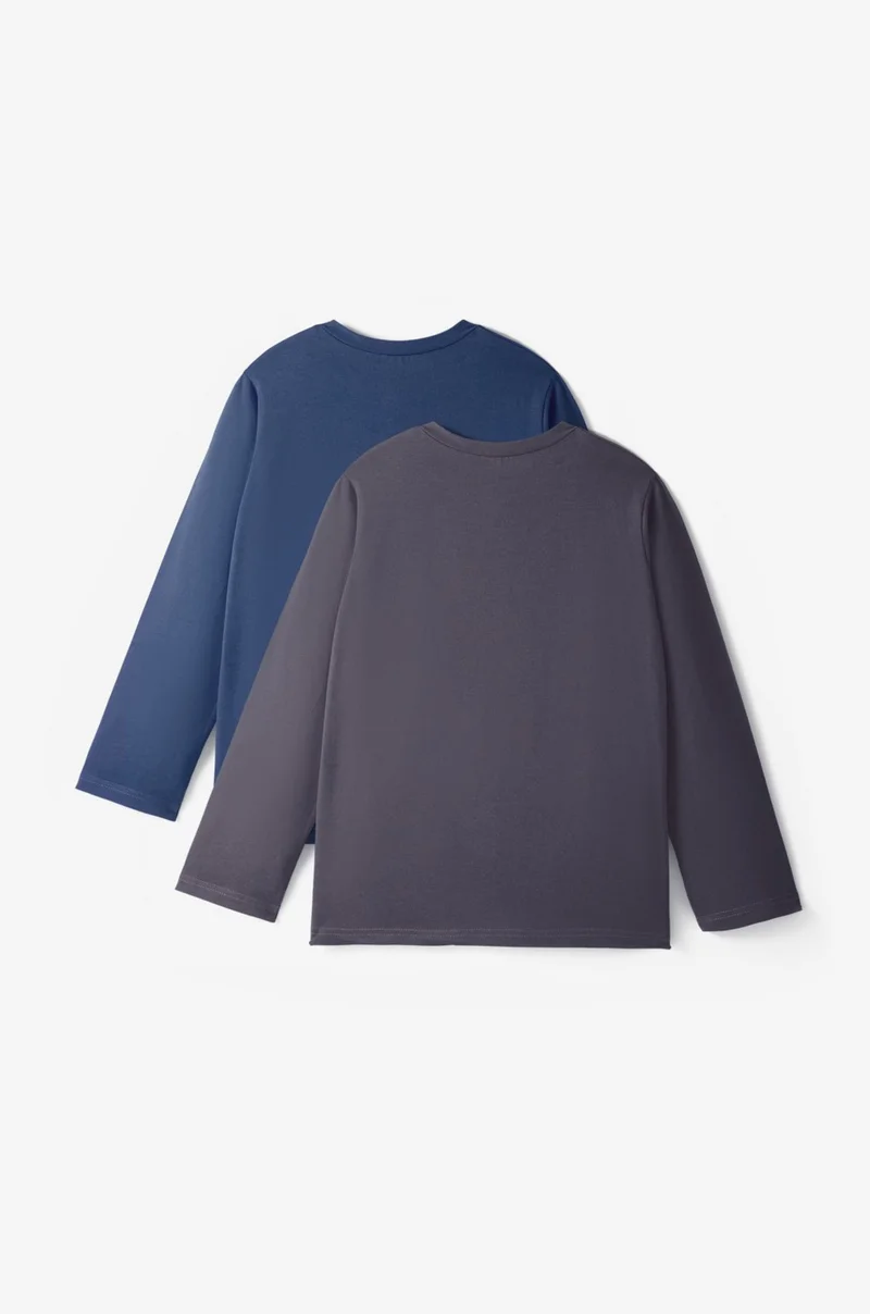 JUNE Unisex Kids Pack Long Sleeve 2-Pack Plain T-Shirt