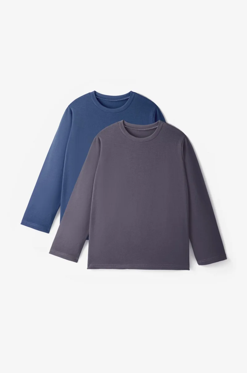 JUNE Unisex Kids Pack Long Sleeve 2-Pack Plain T-Shirt