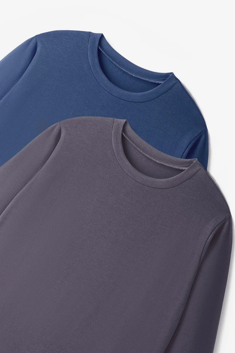 JUNE Unisex Kids Pack Long Sleeve 2-Pack Plain T-Shirt