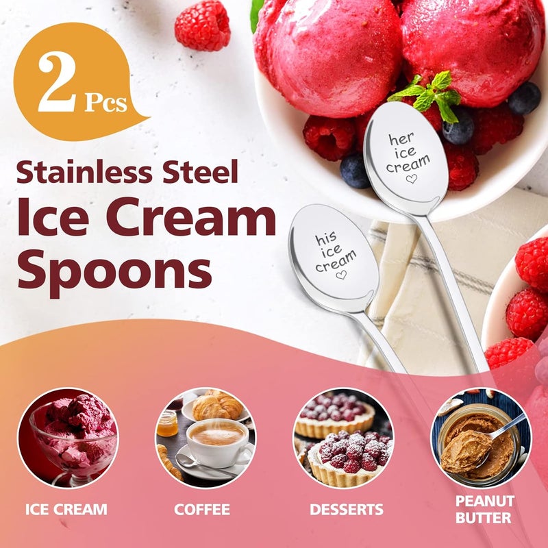 PRSTENLY Wedding Gifts for Couples 2025, 2 Pcs His and Hers Ice Cream Spoon Anniversary Engagement Gifts for Couple Him Her Boyfriend Girlfriend Graduation Christmas Birthday - Image 2