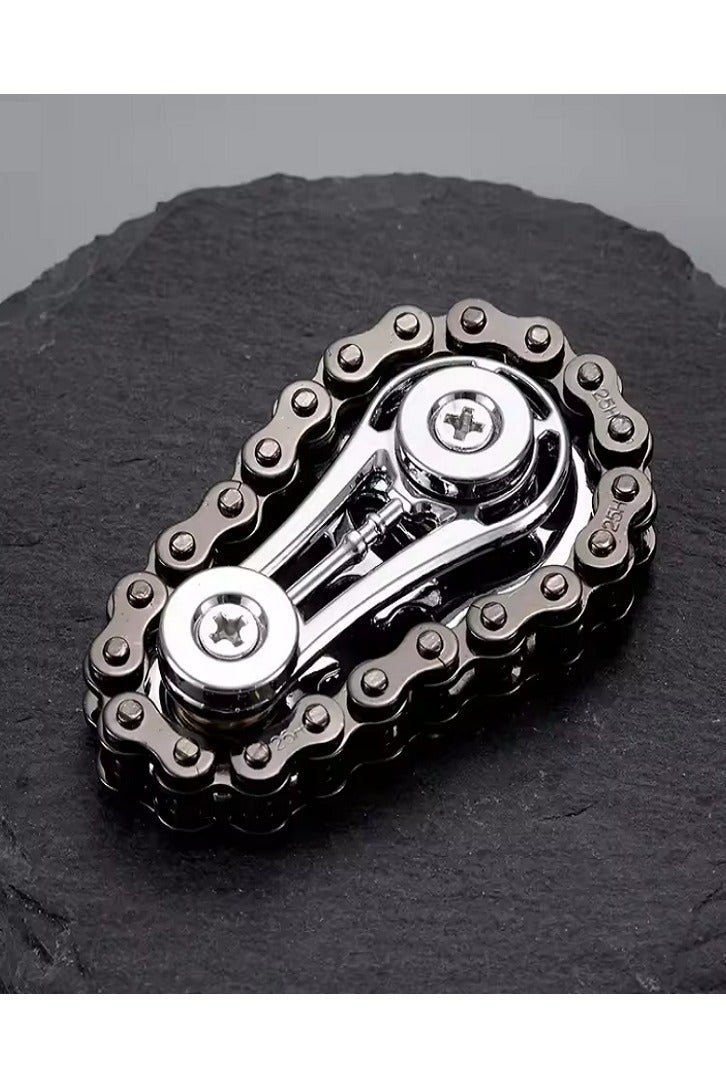 Spinner Bike Chain Gear Shape Fidget Spinner for Stress Relief, Metal Sprocket Chain Fidget Toy for Kids Adults, Kinetic Desk Toy Novelty Hand Finger Spinner for Anti-Anxiety, Cool Toy Gift for Kids Adults (Black/Silver) - Image 1