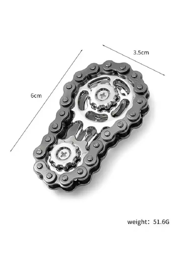 Spinner Bike Chain Gear Shape Fidget Spinner for Stress Relief, Metal Sprocket Chain Fidget Toy for Kids Adults, Kinetic Desk Toy Novelty Hand Finger Spinner for Anti-Anxiety, Cool Toy Gift for Kids Adults (Black/Silver) - Image 2