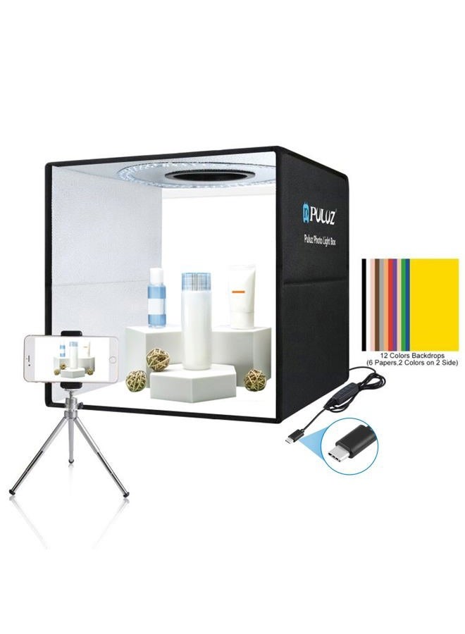 PULUZ صندوق استوديو الصور، 40 سم صندوق ضوء قابل للطي مع حلقة ضوء LED استوديو تصوير محمول مجموعة خيمة تصوير 12 خلفية ألوان صندوق ضوء USB للهواتف وكاميرات DSLR 16 × 16 بوصة - Image 1