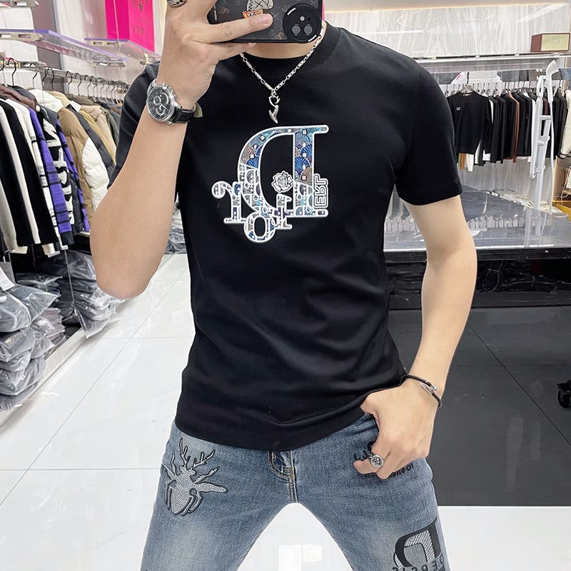 Summer New Cotton Short Sleeve Mens Tee Black  - Image 1