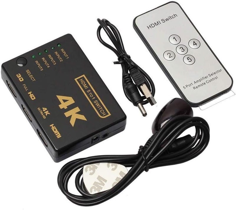 موزع HDMI بدقة 4K ذو 5 منافذ مع جهاز تحكم عن بعد بالأشعة تحت الحمراء لأجهزة HD بدقة 1080 بكسل - Image 3
