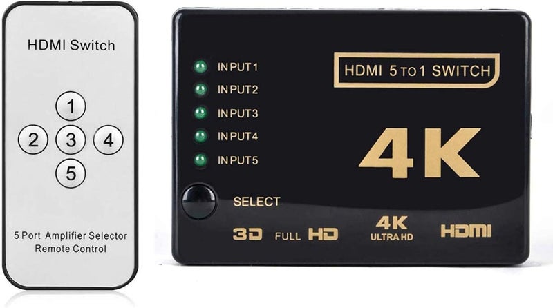 موزع HDMI بدقة 4K ذو 5 منافذ مع جهاز تحكم عن بعد بالأشعة تحت الحمراء لأجهزة HD بدقة 1080 بكسل - Image 4