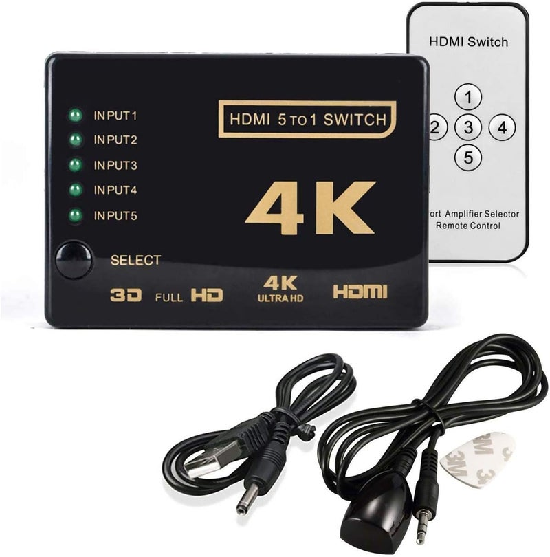 موزع HDMI بدقة 4K ذو 5 منافذ مع جهاز تحكم عن بعد بالأشعة تحت الحمراء لأجهزة HD بدقة 1080 بكسل - Image 2