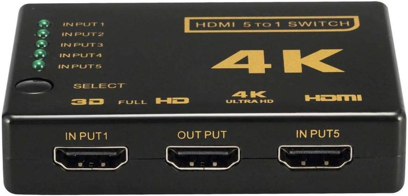 موزع HDMI بدقة 4K ذو 5 منافذ مع جهاز تحكم عن بعد بالأشعة تحت الحمراء لأجهزة HD بدقة 1080 بكسل - Image 1