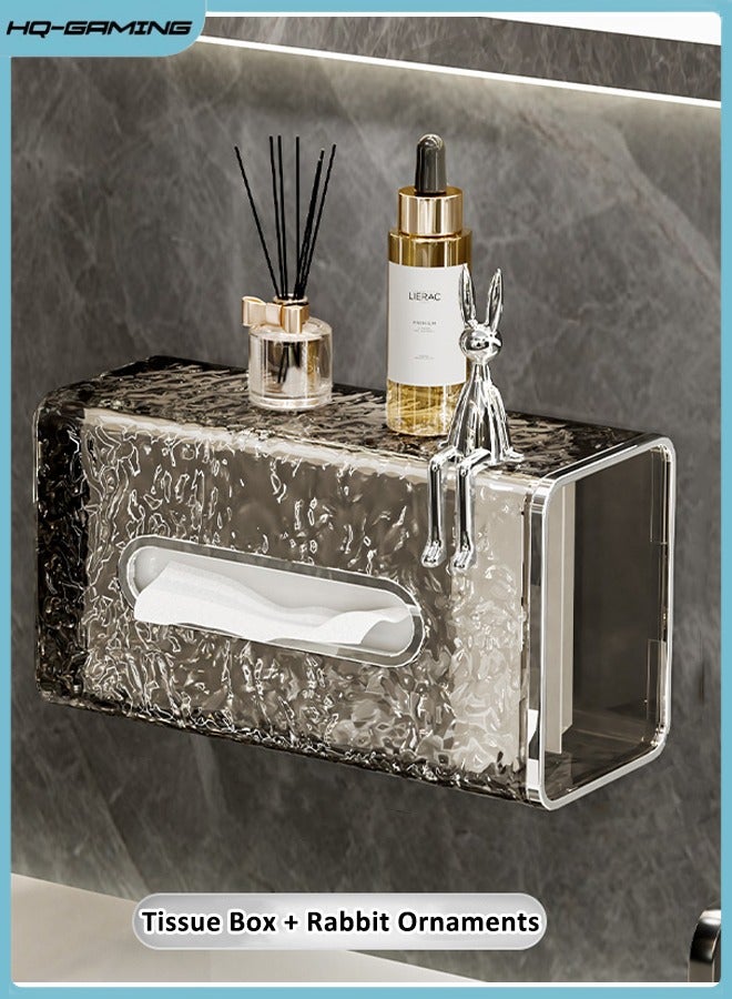 إتش كيو جيمنغ حامل مناديل حائطي، موزع منظم ورق بنمط جليدي، صندوق مناديل بلاستيكي بدون ثقوب، صندوق تخزين كبير للمناديل للمطبخ والحمام والمنزل والمكتب - Image 1
