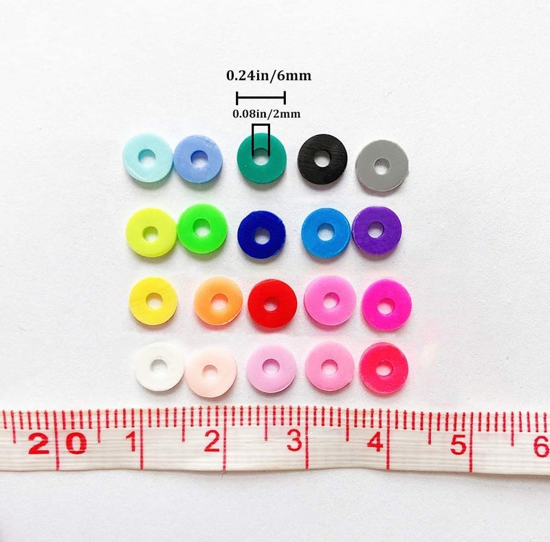 EHOPE 7800 Pcs Clay Beads for Bracelet Making，24 Colors Flat Round Polymer Clay Bead 6mm Spacer Heishi Beads with Pendant and Jump Rings Letter Bead for Bracelets Necklace Earring DIY Craft - Image 3