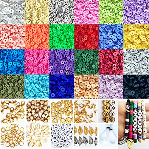 EHOPE 7800 Pcs Clay Beads for Bracelet Making，24 Colors Flat Round Polymer Clay Bead 6mm Spacer Heishi Beads with Pendant and Jump Rings Letter Bead for Bracelets Necklace Earring DIY Craft - Image 1