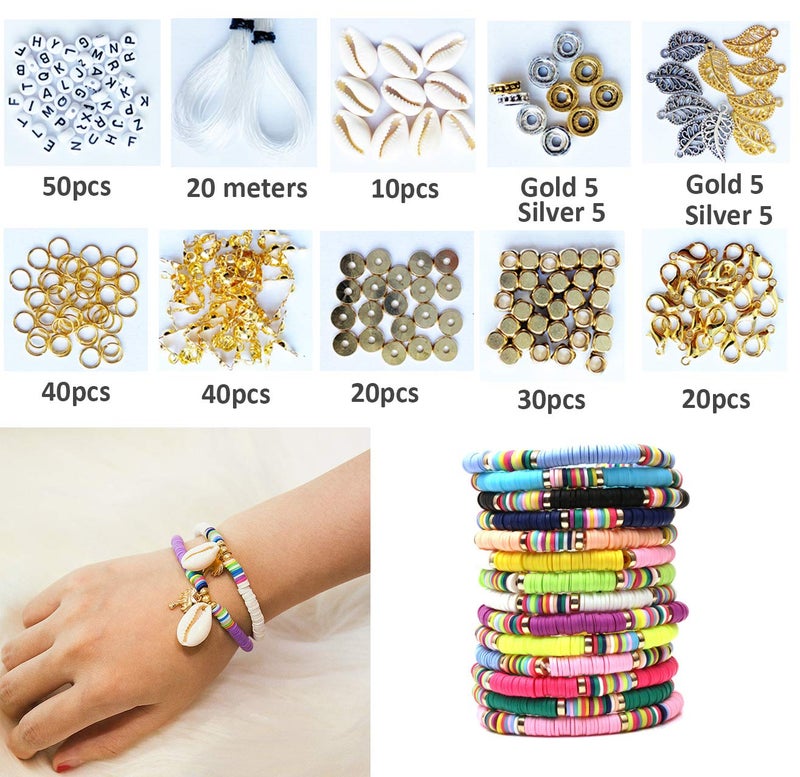 EHOPE 7800 Pcs Clay Beads for Bracelet Making，24 Colors Flat Round Polymer Clay Bead 6mm Spacer Heishi Beads with Pendant and Jump Rings Letter Bead for Bracelets Necklace Earring DIY Craft - Image 2