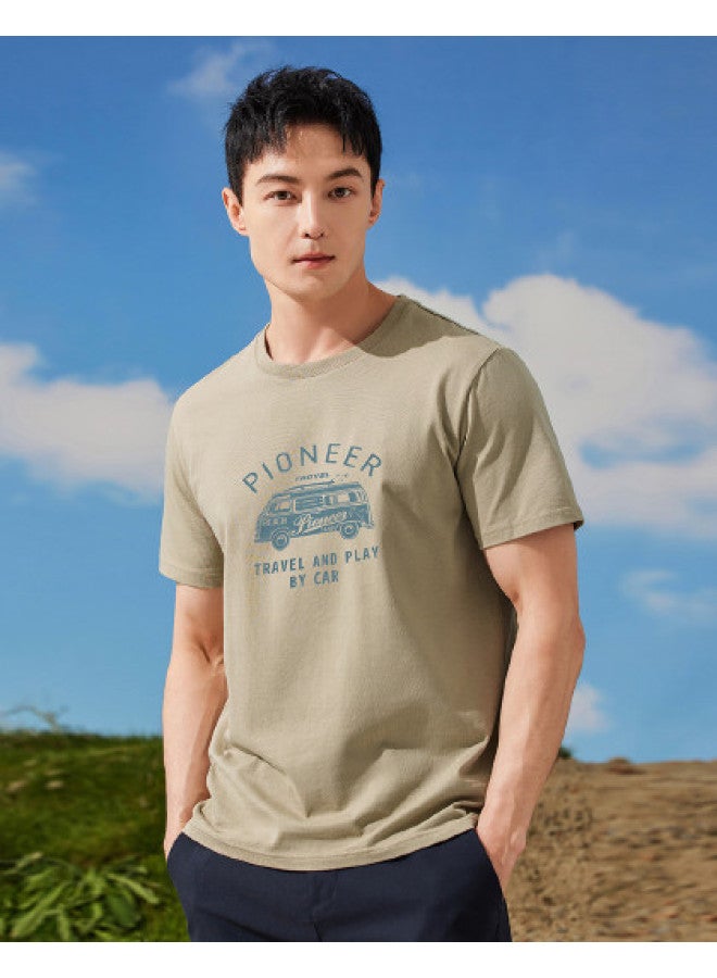 Cotton】summer Men's Trendy Letter Print Short Sleeve T-shirt - Youthful Casual Top - Image 1