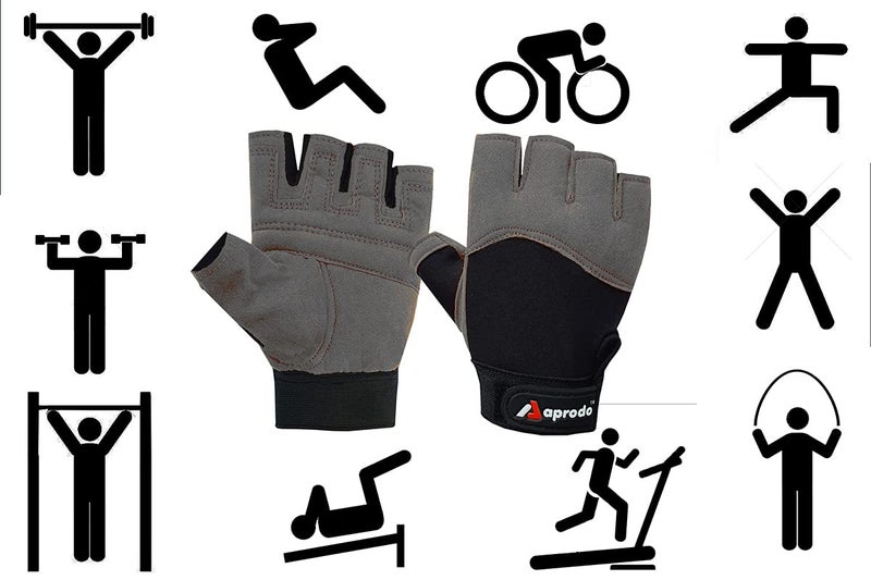 Aprodo Beginner Weight Lifting Gym Gloves, Free Size (Grey) - Image 2