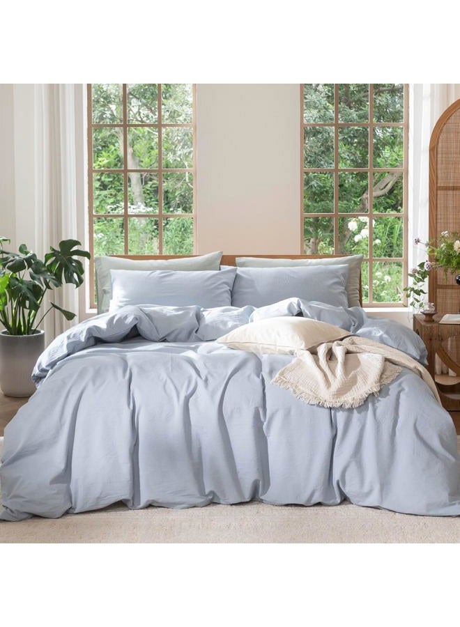 MooMee Bedding Duvet Cover Set 100% Washed Cotton Linen Like Textured Breathable Durable Soft Comfy (Cornflower Blue, Queen) - Image 1