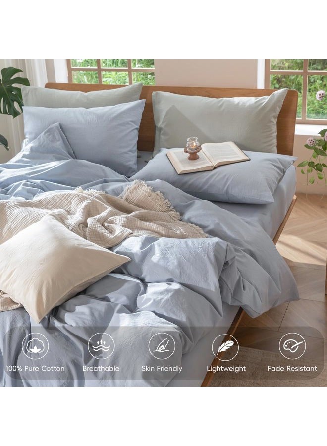 MooMee Bedding Duvet Cover Set 100% Washed Cotton Linen Like Textured Breathable Durable Soft Comfy (Cornflower Blue, Queen) - Image 4