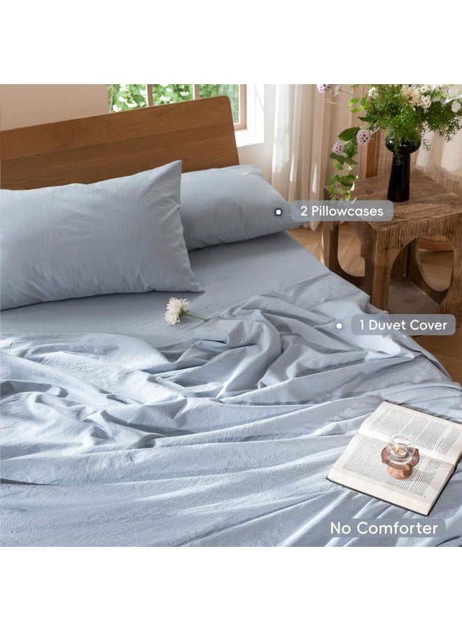 MooMee Bedding Duvet Cover Set 100% Washed Cotton Linen Like Textured Breathable Durable Soft Comfy (Cornflower Blue, Queen) - Image 2