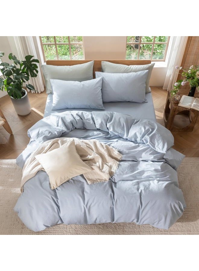 MooMee Bedding Duvet Cover Set 100% Washed Cotton Linen Like Textured Breathable Durable Soft Comfy (Cornflower Blue, Queen) - Image 5