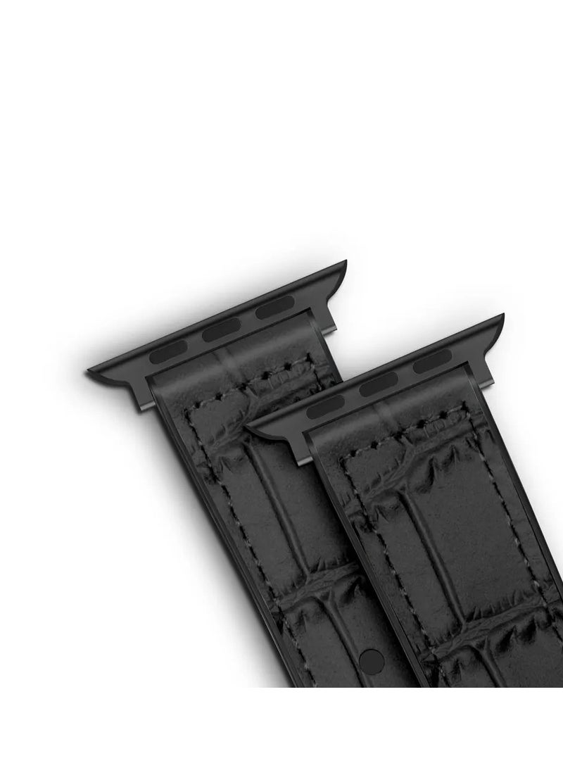 A-Case its My Case Javan Series Genuine Leather Band Compatible with Apple watch Series Ultra 1/2 .7.6.5.4.3.SE Sizes 42/44/45/49MM B - Black - Image 3