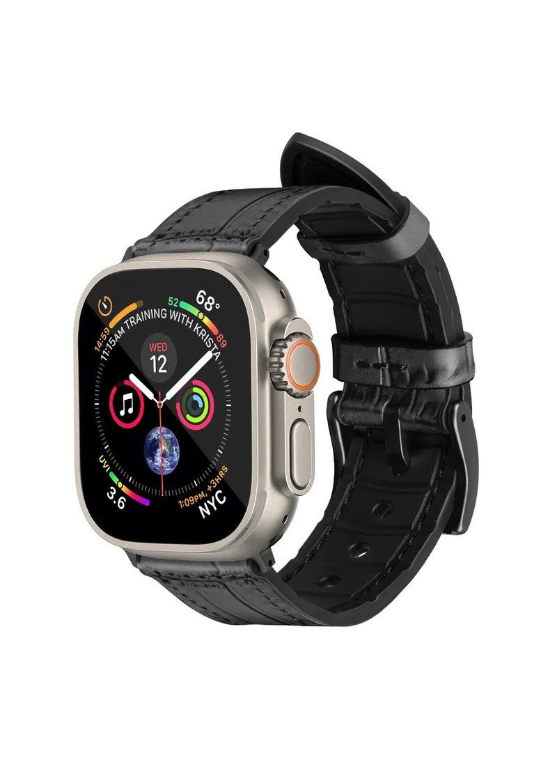 A-Case its My Case Javan Series Genuine Leather Band Compatible with Apple watch Series Ultra 1/2 .7.6.5.4.3.SE Sizes 42/44/45/49MM B - Black - Image 1