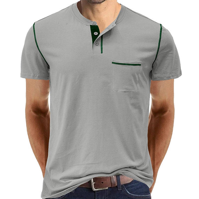 2024 Summer Men's Short-sleeved T-shirt Men's Henry Shirt Top T-shirt - Image 1