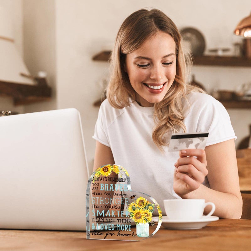 Yulejo Thank You Employee Appreciation Gift Sunflower Inspirational Gift for Women Acrylic Heart Desk Sign Decor Motivational Encouragement Desk Keepsake for Coworker Staff Teacher Friend Office - Image 5