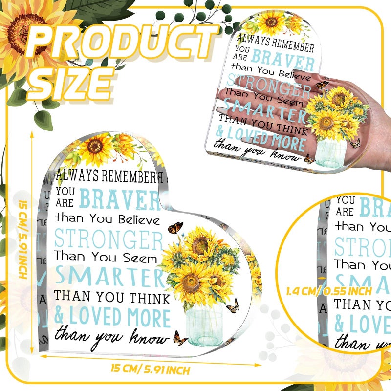 Yulejo Thank You Employee Appreciation Gift Sunflower Inspirational Gift for Women Acrylic Heart Desk Sign Decor Motivational Encouragement Desk Keepsake for Coworker Staff Teacher Friend Office - Image 2