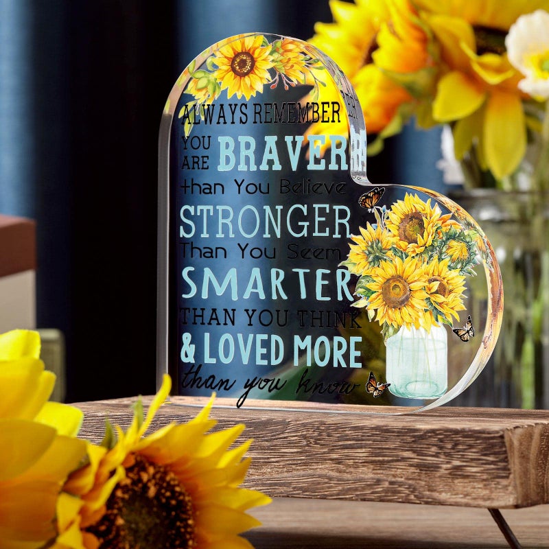 Yulejo Thank You Employee Appreciation Gift Sunflower Inspirational Gift for Women Acrylic Heart Desk Sign Decor Motivational Encouragement Desk Keepsake for Coworker Staff Teacher Friend Office - Image 3