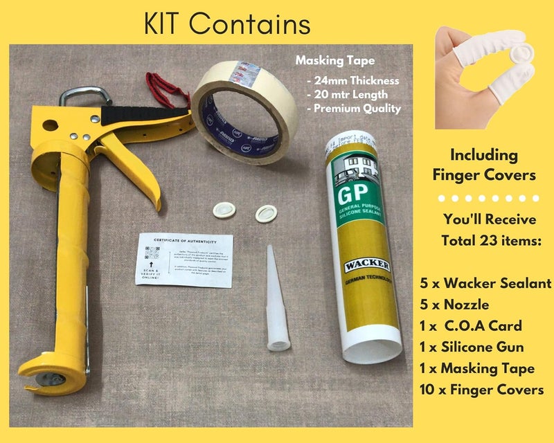 WACKER - Professional Silicone Sealant Gun Applicator With GP Premium Sealant For Bonding, Gap Filling & Repair (5 Pcs - Clear) - Image 3