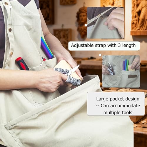 DAFENCHI Wood Carving Apron with Chip Catcher, Canvas Woodworking Carving Apron with Large Pouch for Catching Wood Chips, Adjustable Straps, for Woodworkers, Gift for Men - Image 2