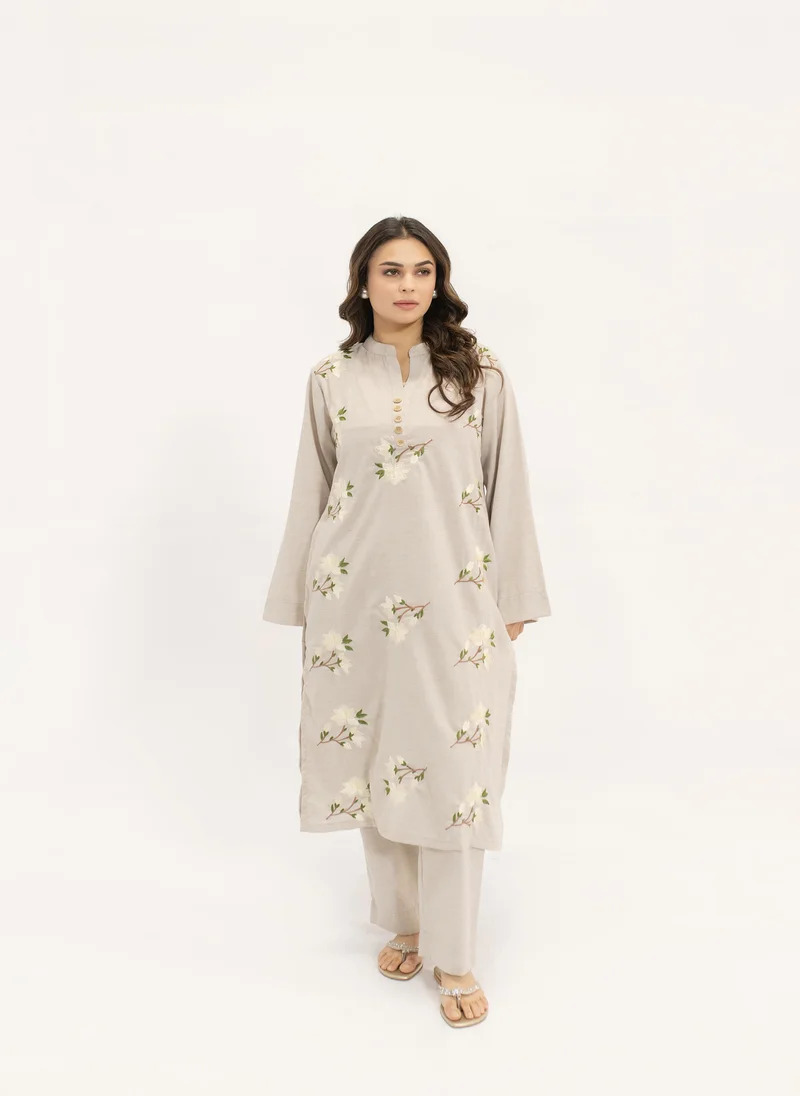 Hassal Light Grey Suit with Floral Embroidery