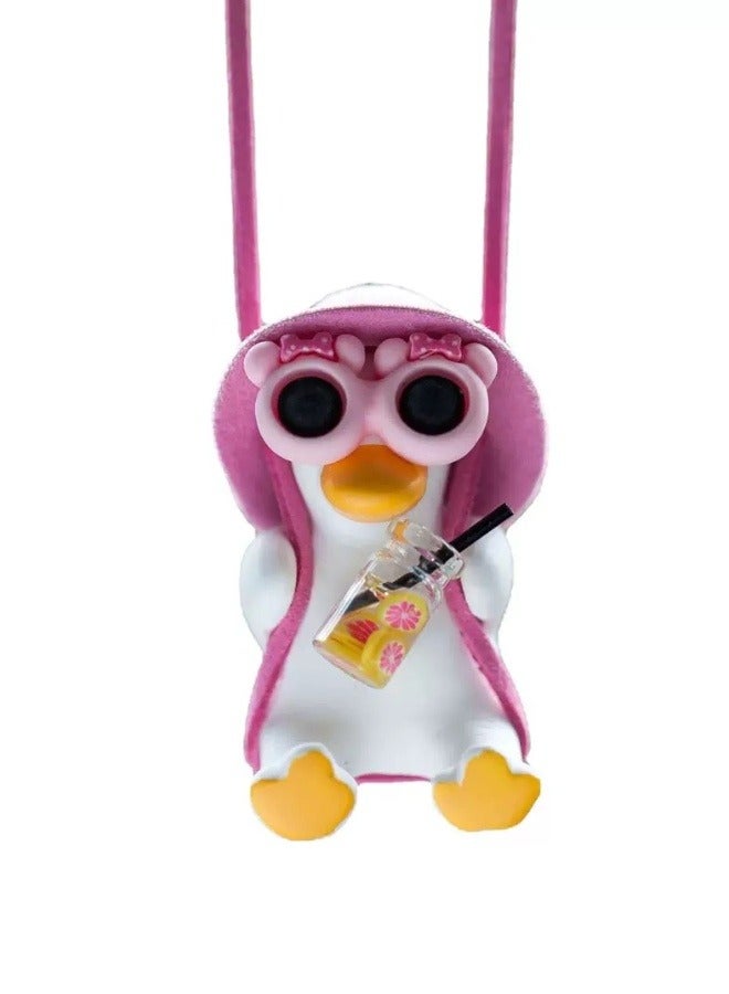 A pink duck-themed car rearview mirror pendant with a vacation vibe; a personalized and adorable car accessory. - Image 2