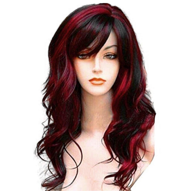 WeAlake WeAlake Long Hair Wigs Wavy Curly 24 Glamorous Women Black Red Highlights Synthetic Cosplay Daily Party Clothing Wig with Wig Cap