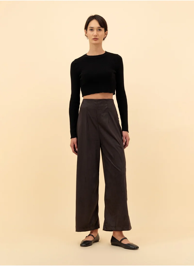 ZINALI High-Waist Straight Suede Pants