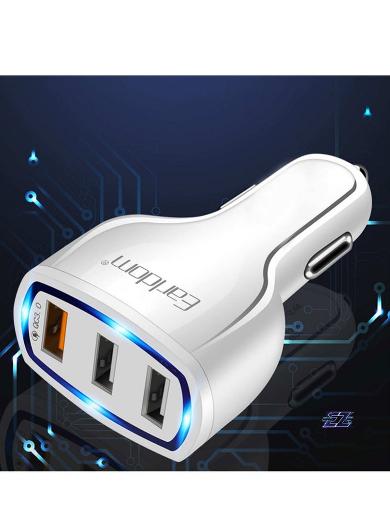 ELTRAZONE Car Socket Charger 3xUSB, QC3.0 & Type-C Cable – Fast Charging for iPhone, Android, and Devices, White - Image 2