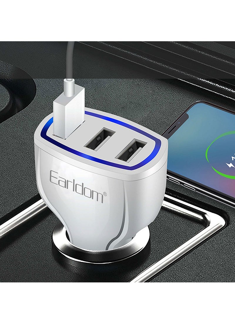 ELTRAZONE Car Socket Charger 3xUSB, QC3.0 & Type-C Cable – Fast Charging for iPhone, Android, and Devices, White - Image 3
