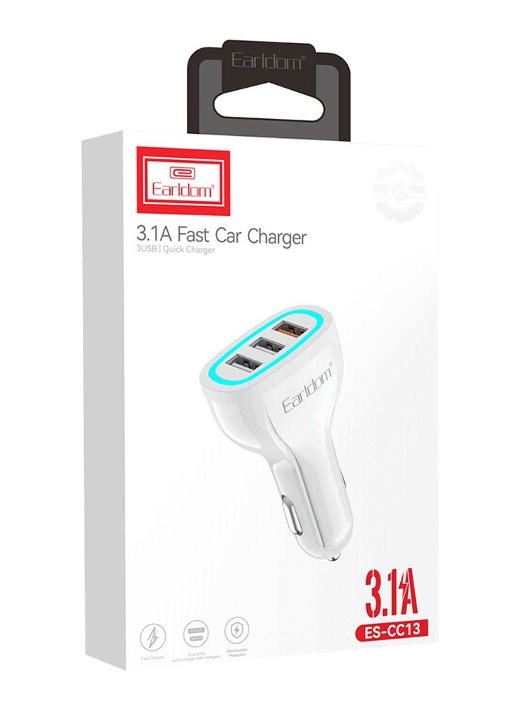 ELTRAZONE Car Socket Charger 3xUSB, QC3.0 & Type-C Cable – Fast Charging for iPhone, Android, and Devices, White - Image 4