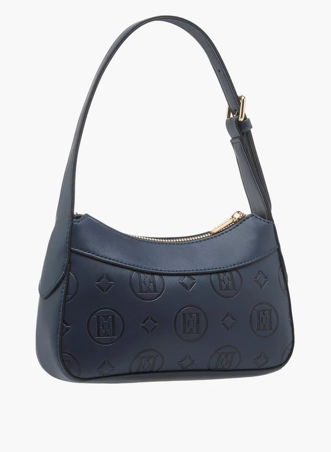 ELLE Women's Monogram Embossed Shoulder Bag with Zip Closure