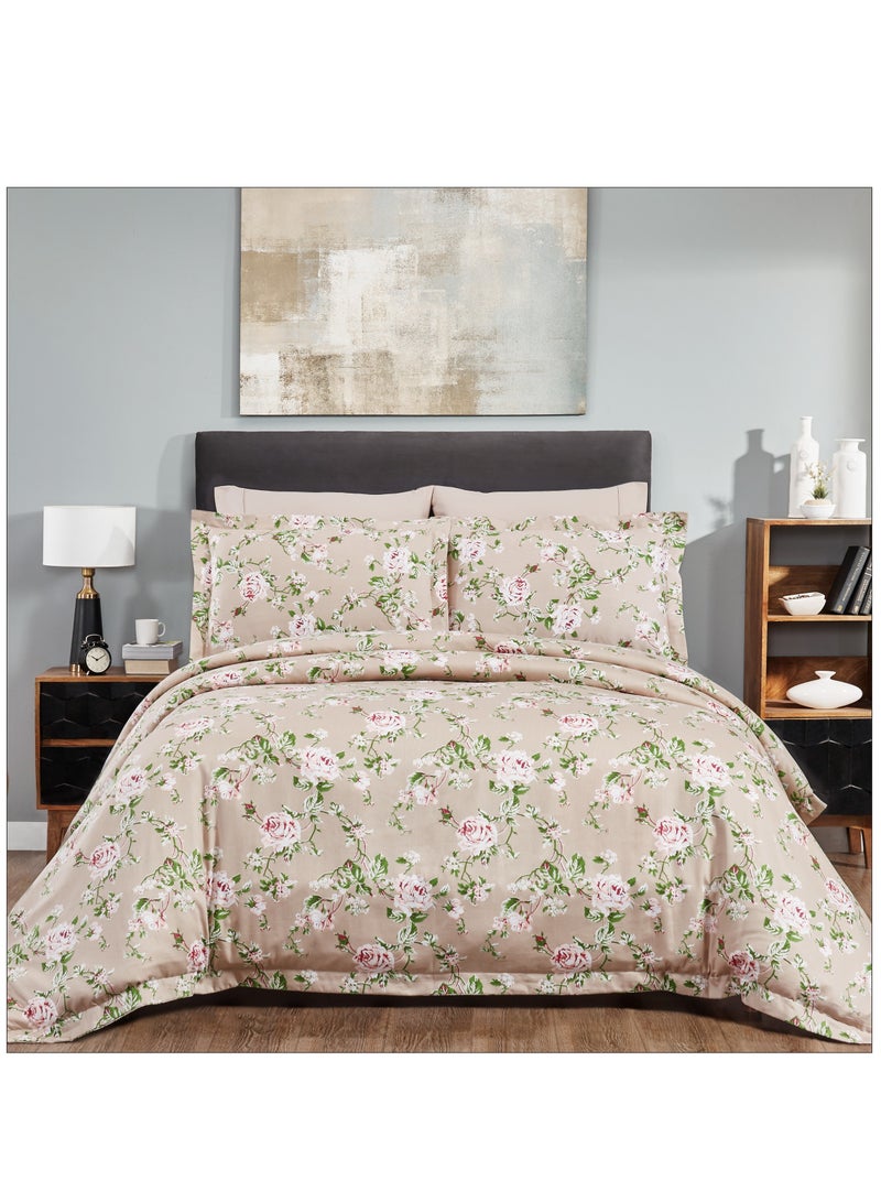Donetella 4-Piece Duvet Cover Set Without Filler Cotton Beige/Green Queen Size - Image 1