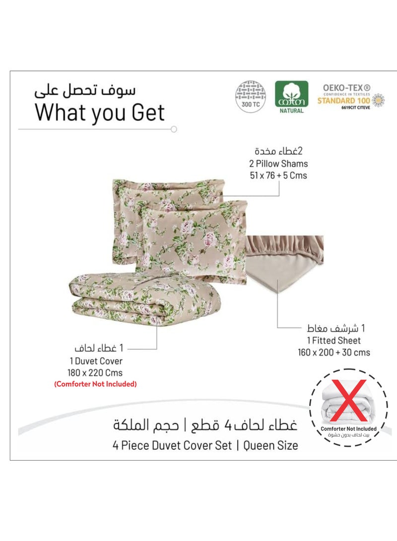 Donetella 4-Piece Duvet Cover Set Without Filler Cotton Beige/Green Queen Size - Image 2