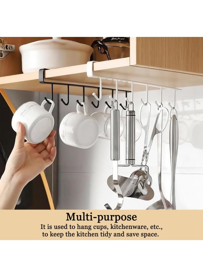Beauenty 2Pack Mug Hooks, Multiple Hooks/Each Piece for Cups Kitchen Utensils Keys Storage, Nail Free Coffee Cups Holder for 0.8 inch Thickness Cabinet Shelf or Less, Black - Image 5