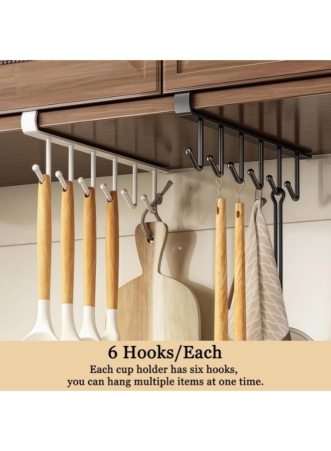 Beauenty 2Pack Mug Hooks, Multiple Hooks/Each Piece for Cups Kitchen Utensils Keys Storage, Nail Free Coffee Cups Holder for 0.8 inch Thickness Cabinet Shelf or Less, Black - Image 2