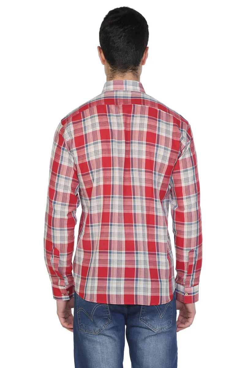 اليش شيل بيزي Long Sleeve Slim Fit Şile Cloth Single Pocket Men's Shirt Red Navy Blue Plaid 3057