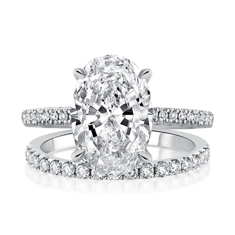 Effinny 3.5ct Elongated Oval Cut Engagement Ring Set,925 Sterling Silver Bridal Ring Set with Half Eternity Wedding Ring (Silver, 7) - Image 1