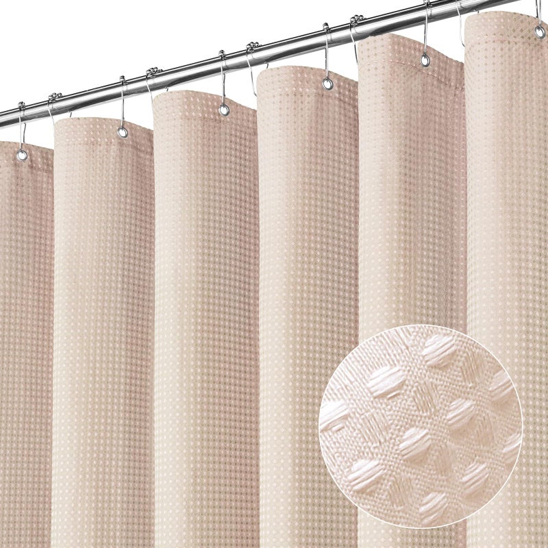 Gibelle Extra Long Shower Curtain 72 x 84  Tall Waffle Weave Textured Fabric Shower Curtain for Bathroom  Water Repellent  Machine Washable  Blush Pink